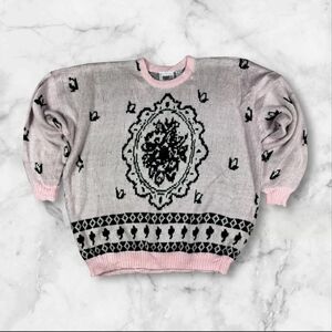 Pink and Black Patterned Sweater